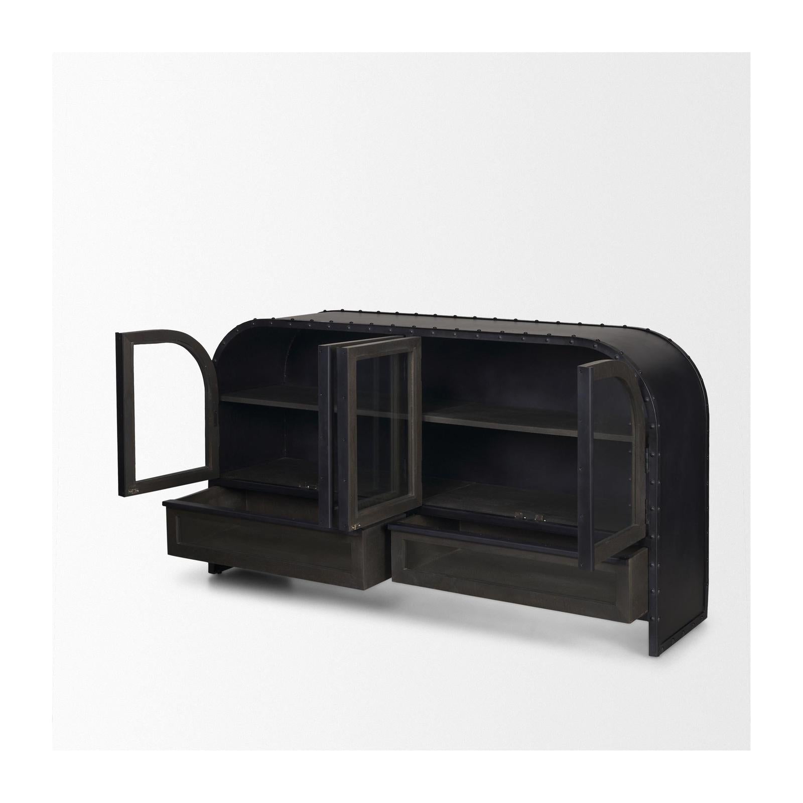 Mercana Gehry Black Metal Frame w/Wood Accent 4 Cabinet Door Two Drawer Sideboard