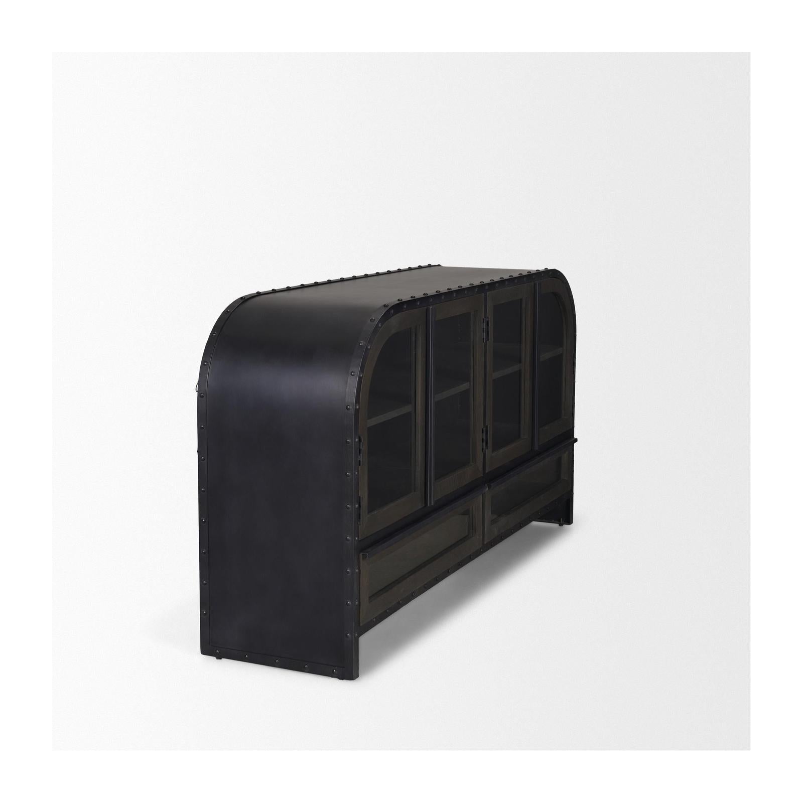 Mercana Gehry Black Metal Frame w/Wood Accent 4 Cabinet Door Two Drawer Sideboard