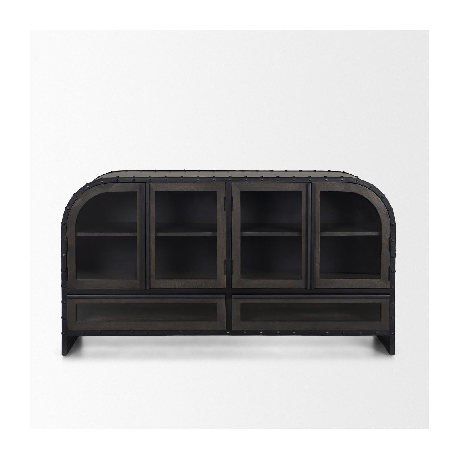 Mercana Gehry Black Metal Frame w/Wood Accent 4 Cabinet Door Two Drawer Sideboard