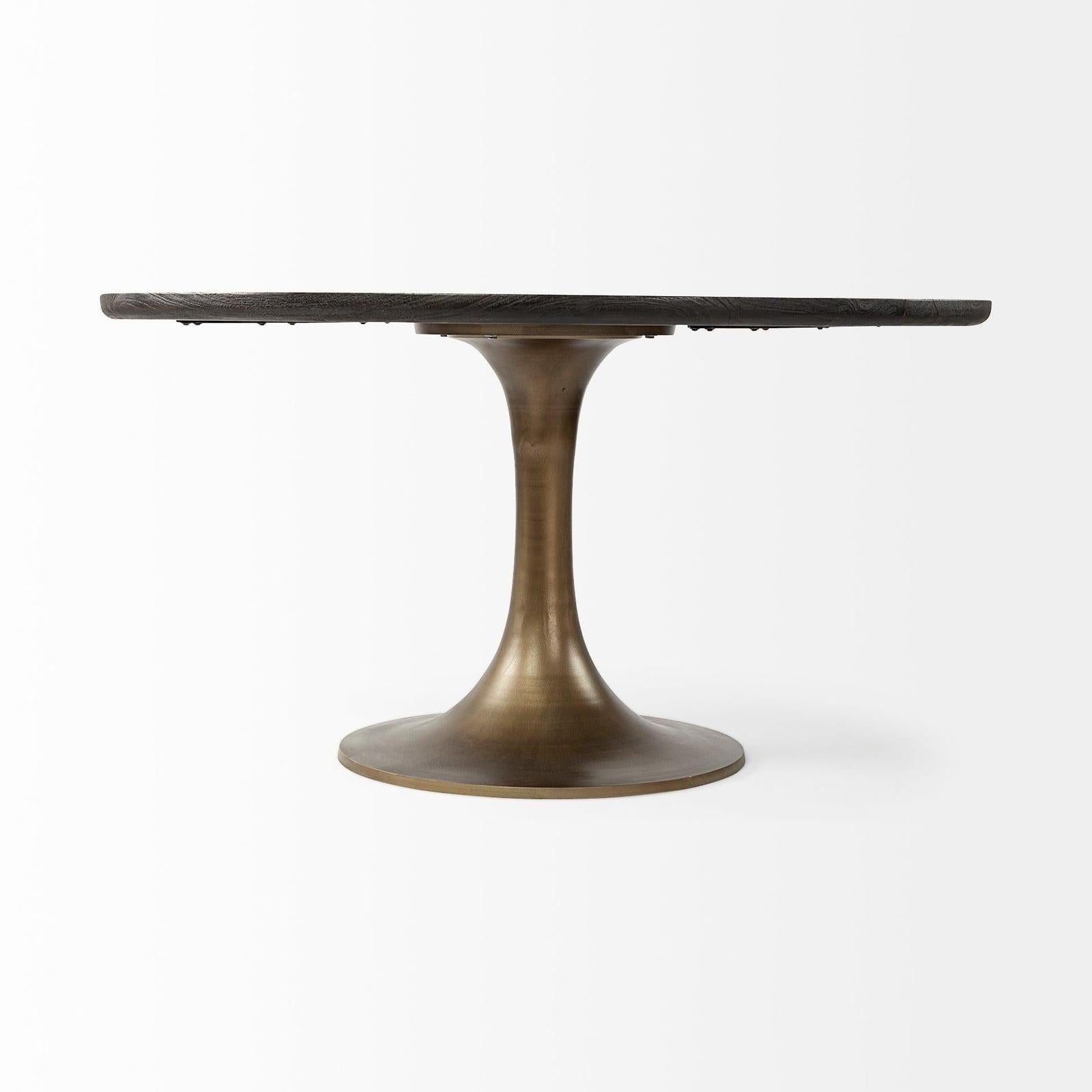 Mercana McLeod Round Brown Solid Wood Top Gold Metal Base Dining Table