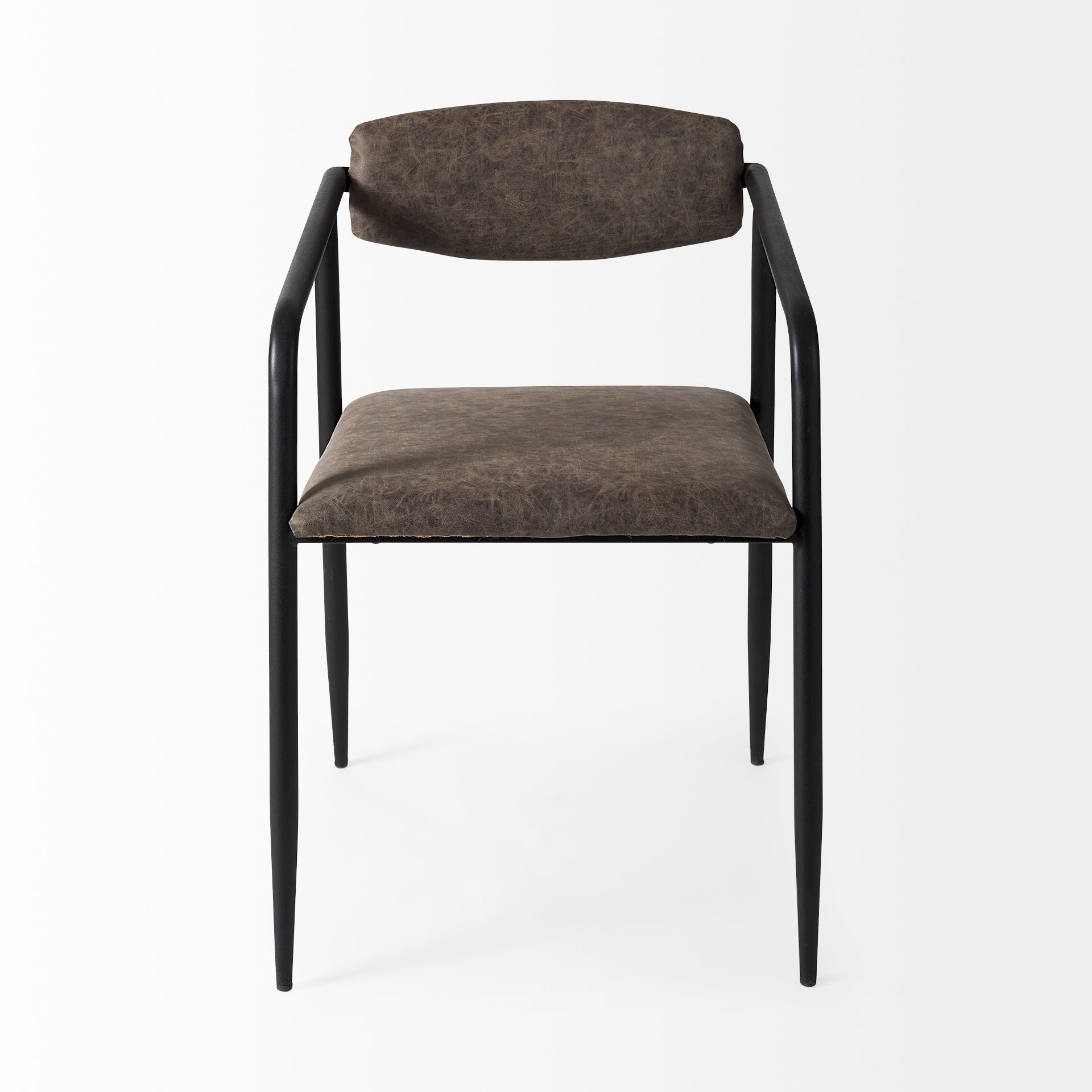 Mercana Langston Brown Faux-Leather Seat Black Iron Frame Dining Chair