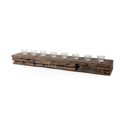 Mercana Lakara Reclaimed Wood Eight Tealight Table Candle Holder