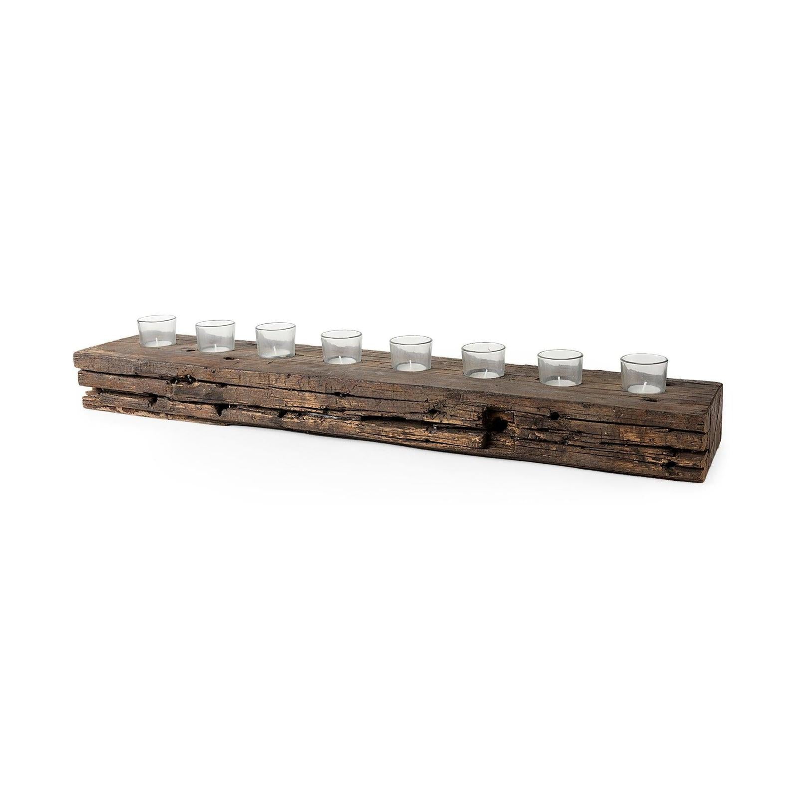Mercana Lakara Reclaimed Wood Eight Tealight Table Candle Holder
