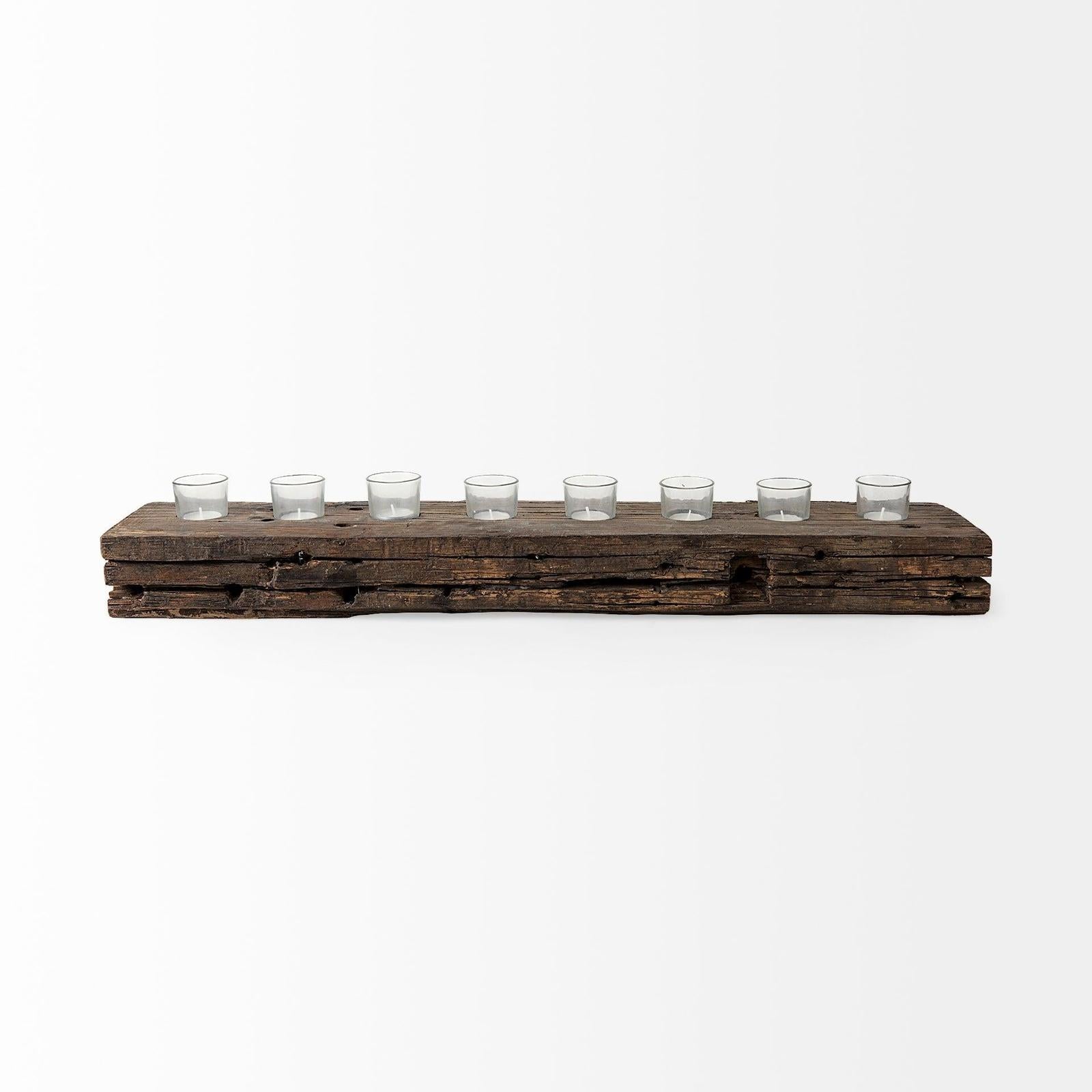 Mercana Lakara Reclaimed Wood Eight Tealight Table Candle Holder