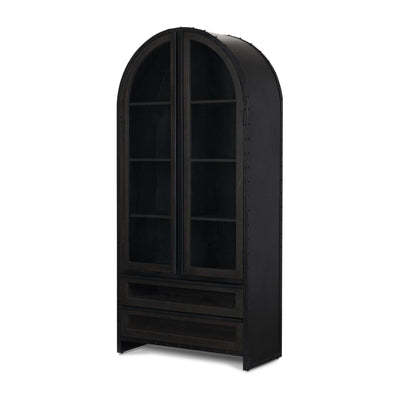 Mercana Gehry Dark Brown Metal Brown Wood and Glass Door Display Cabinet