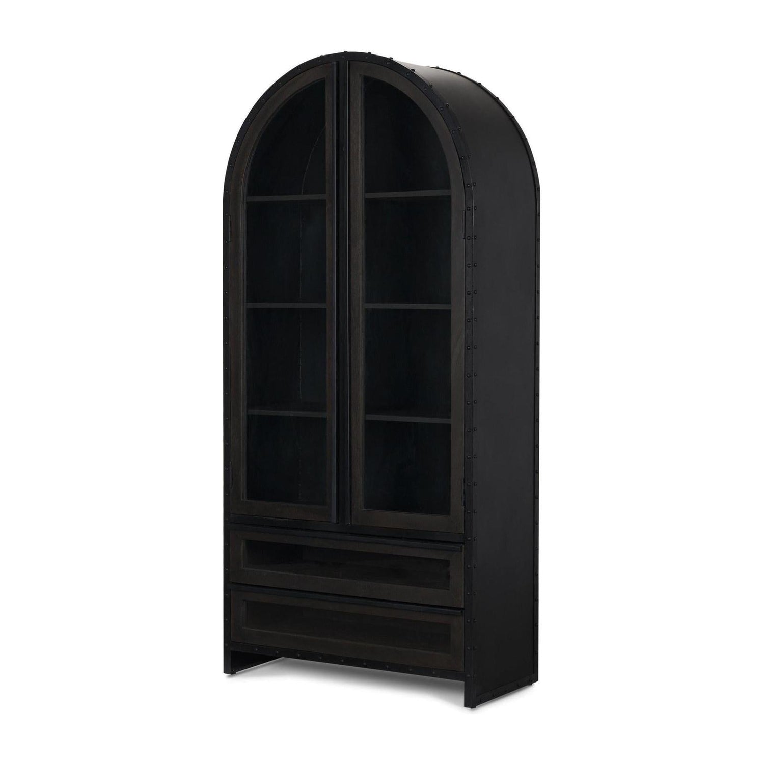 Mercana Gehry Dark Brown Metal Brown Wood and Glass Door Display Cabinet