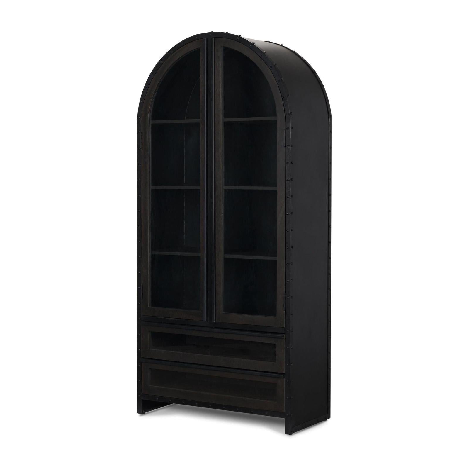 Mercana Gehry Dark Brown Metal Brown Wood and Glass Door Display Cabinet