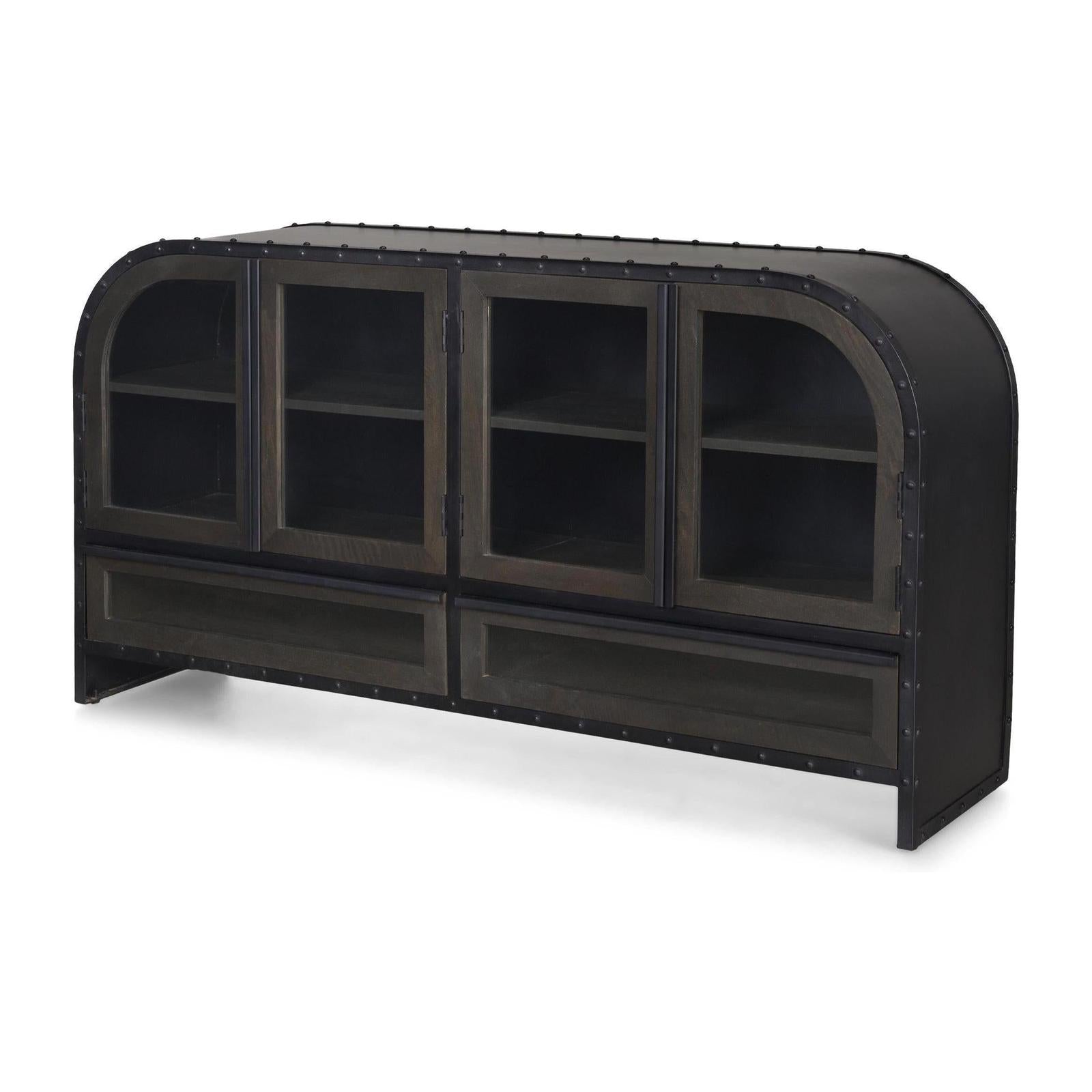 Mercana Gehry Black Metal Frame w/Wood Accent 4 Cabinet Door Two Drawer Sideboard