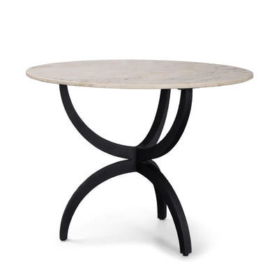 Mercana Veneto 40" Round White Marble Top with Black Metal Base Dining Table