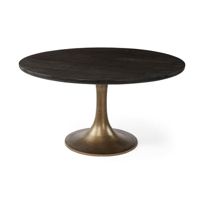 Mercana McLeod Round Brown Solid Wood Top Gold Metal Base Dining Table