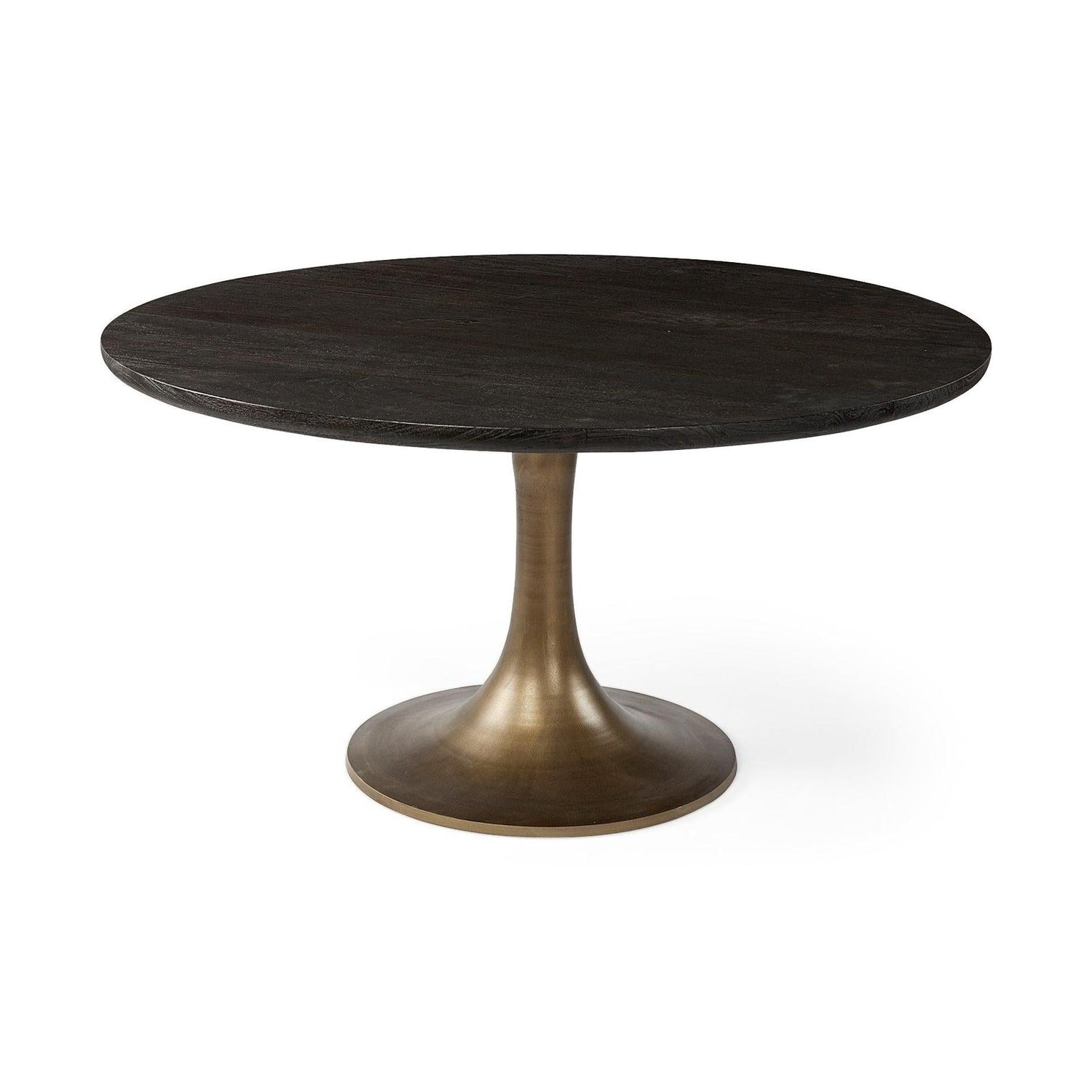 Mercana McLeod Round Brown Solid Wood Top Gold Metal Base Dining Table