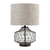 Mercana Clark Bronze Barrel Metal Base Beige Linen Shade Table Lamp Clearance