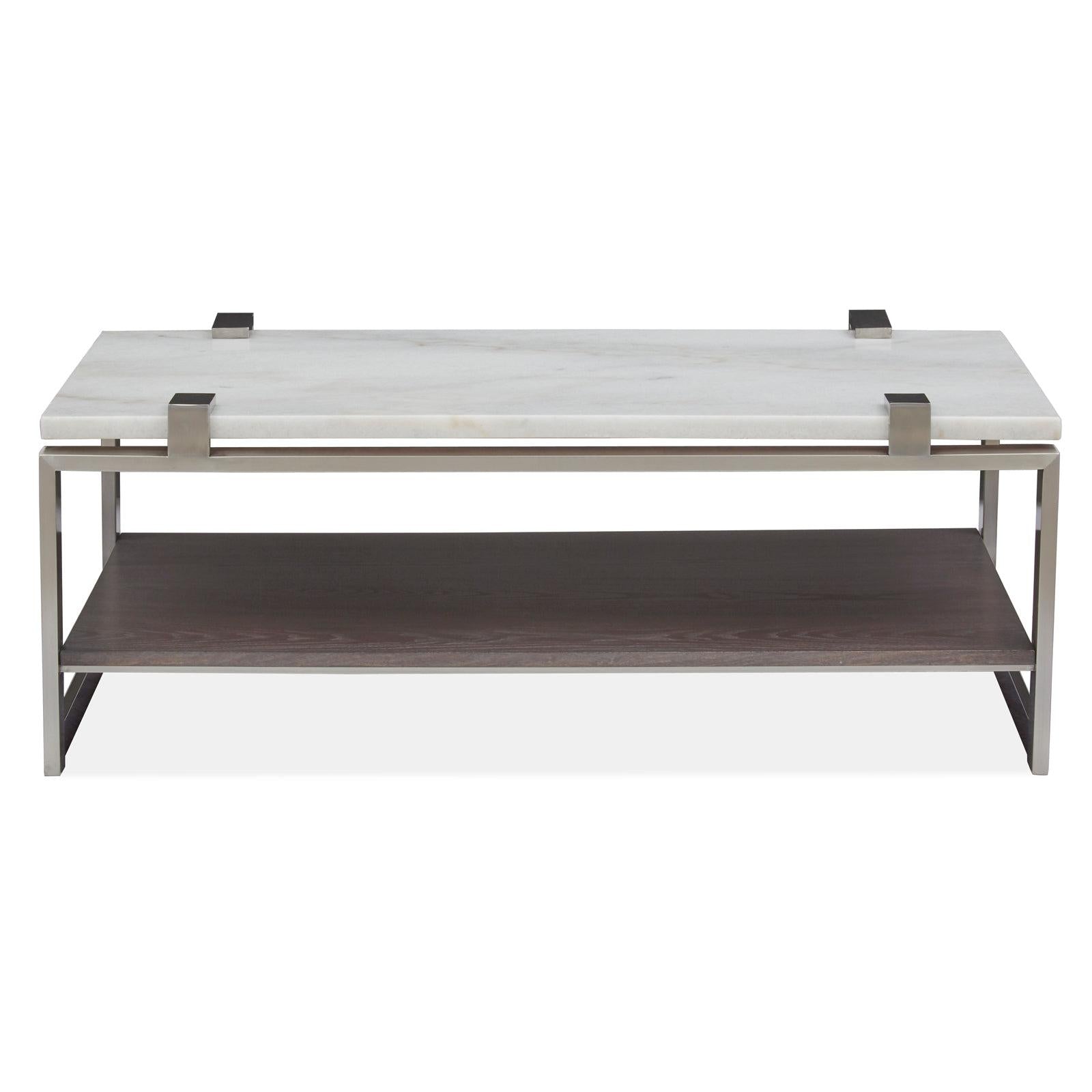 Magnussen Home Paradox Pearl White And Roasted Almond And Brushed Platinum Rectangular Cocktail Table