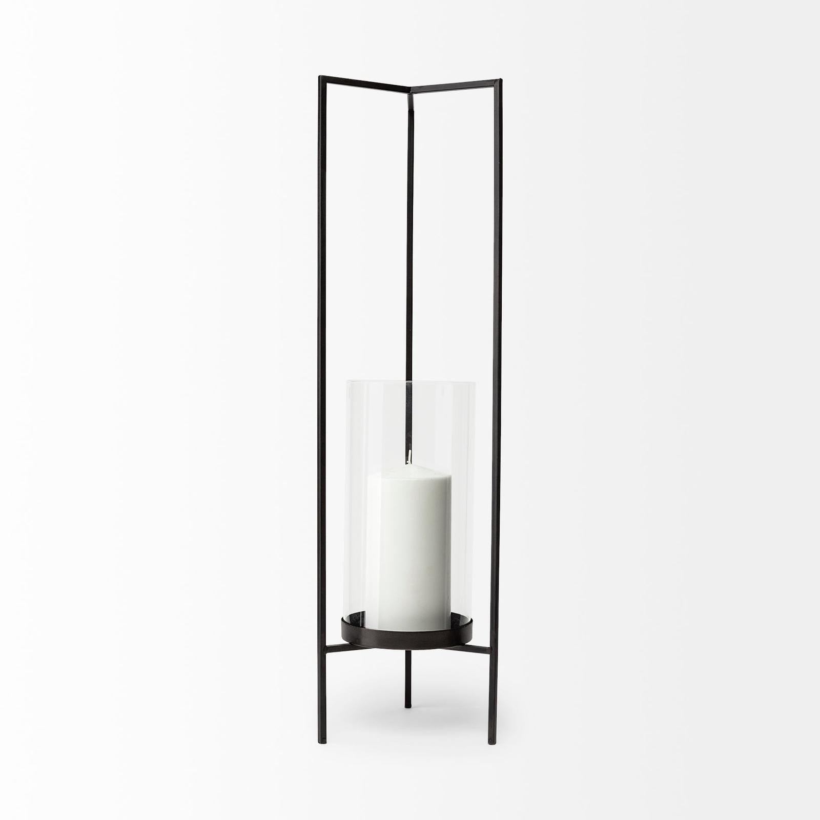 Mercana Abigail I Large Gunmetal Gray Metal Table Candle Holder