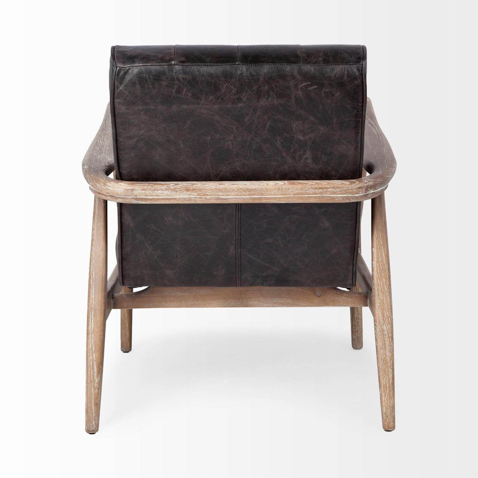 Mercana Phineas Black Leather W/ Brown Wooden Frame Accent Chair