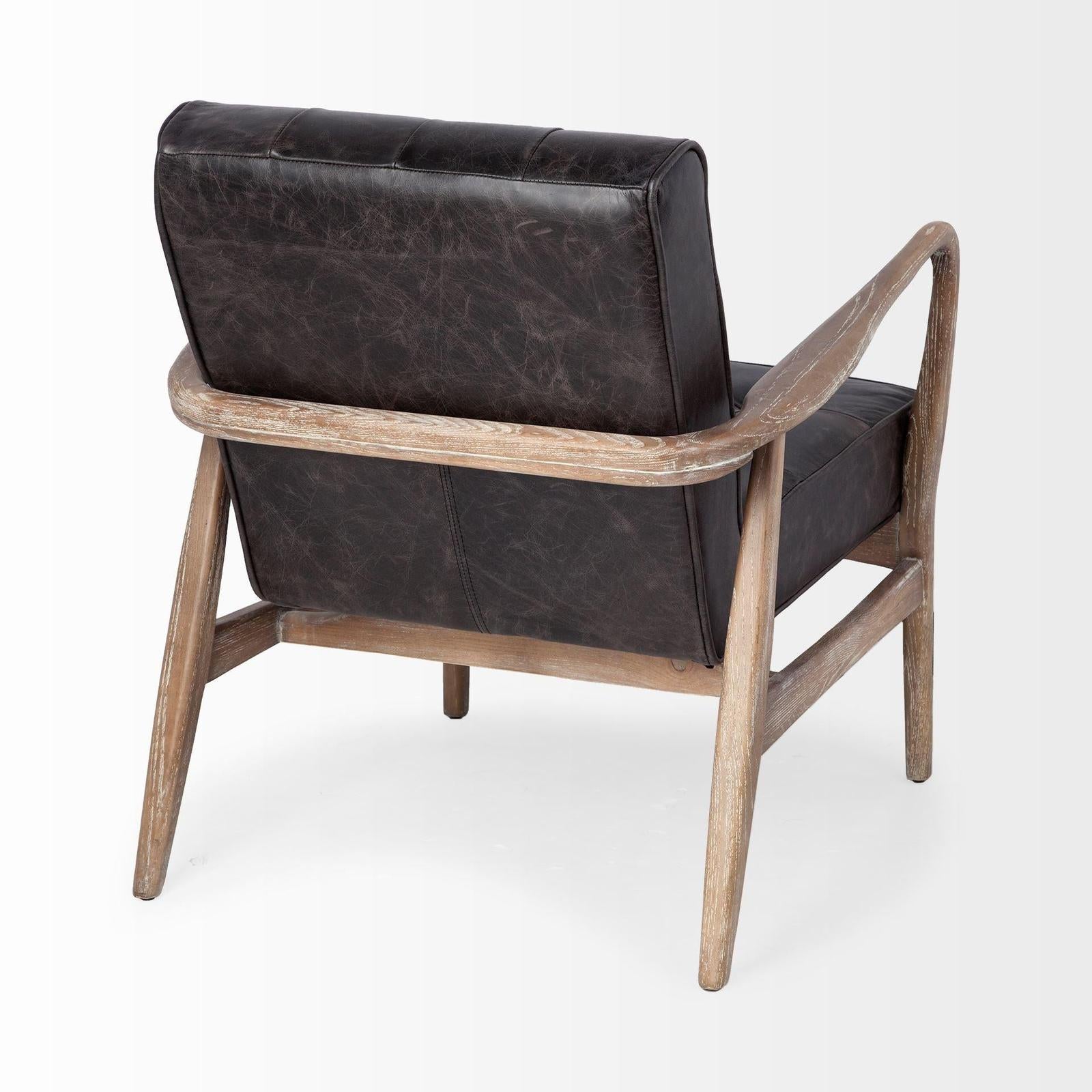 Mercana Phineas Black Leather W/ Brown Wooden Frame Accent Chair