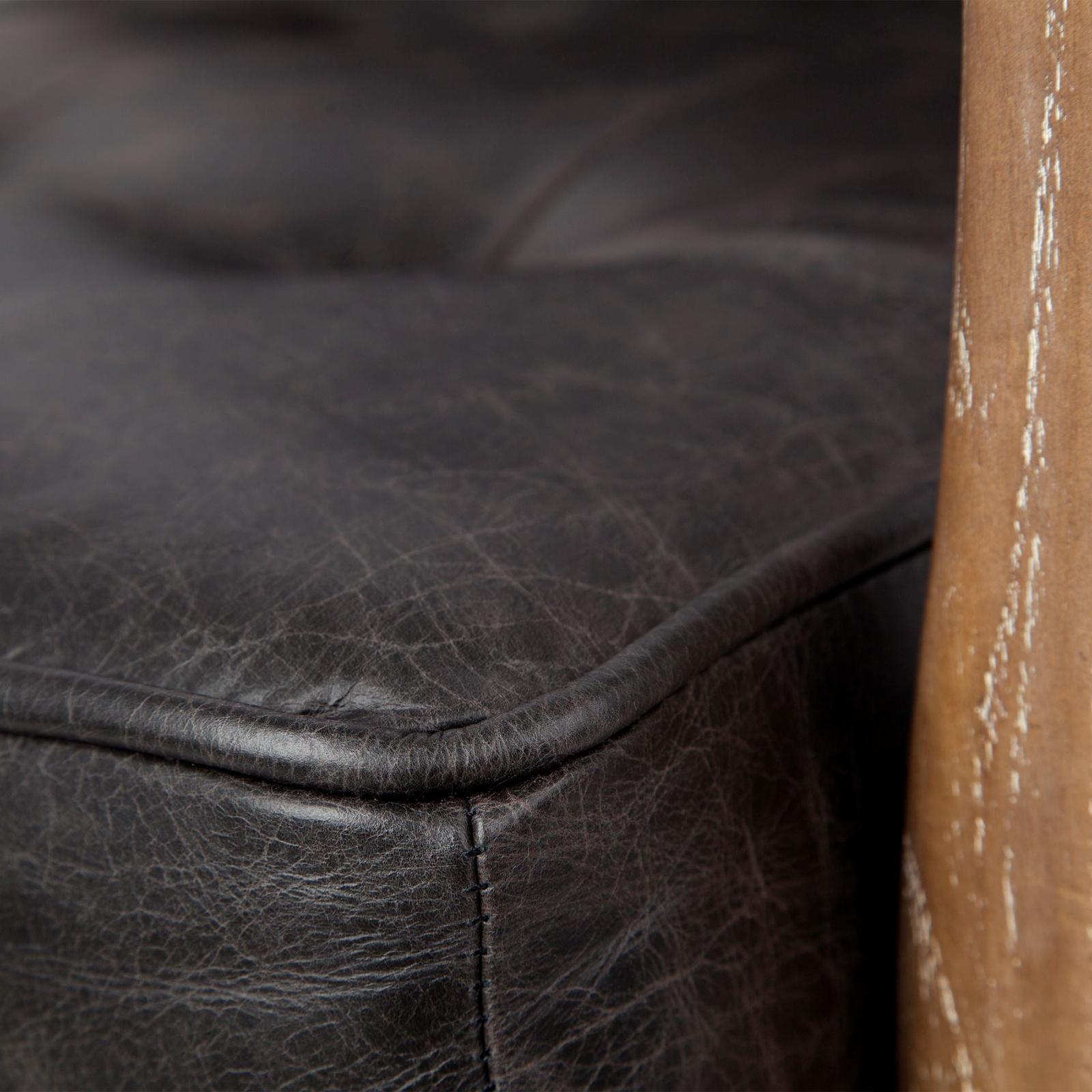 Mercana Phineas Black Leather W/ Brown Wooden Frame Accent Chair