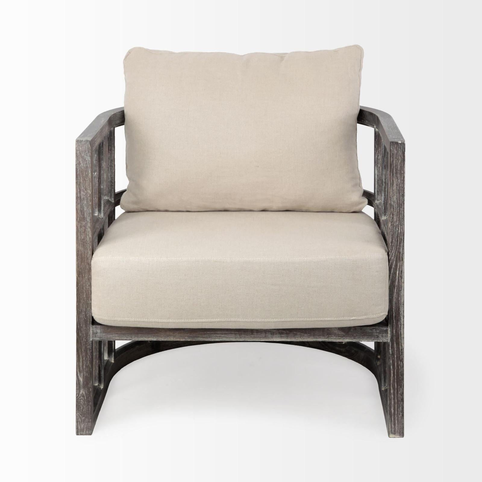 Mercana Skylar Fabric Covered Cushioned Demi-Lune Wooden Frame Accent Chair