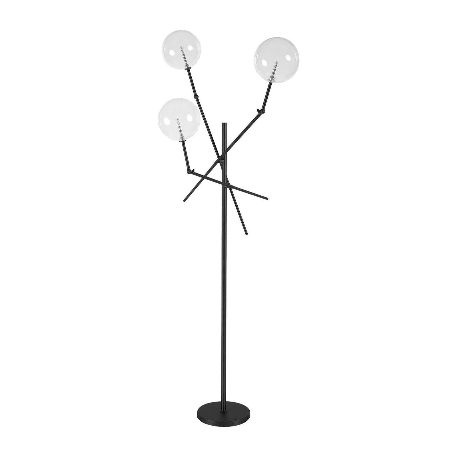 Mercana Connor Black Metal Glass Globe Three Light Floor Lamp Clearance