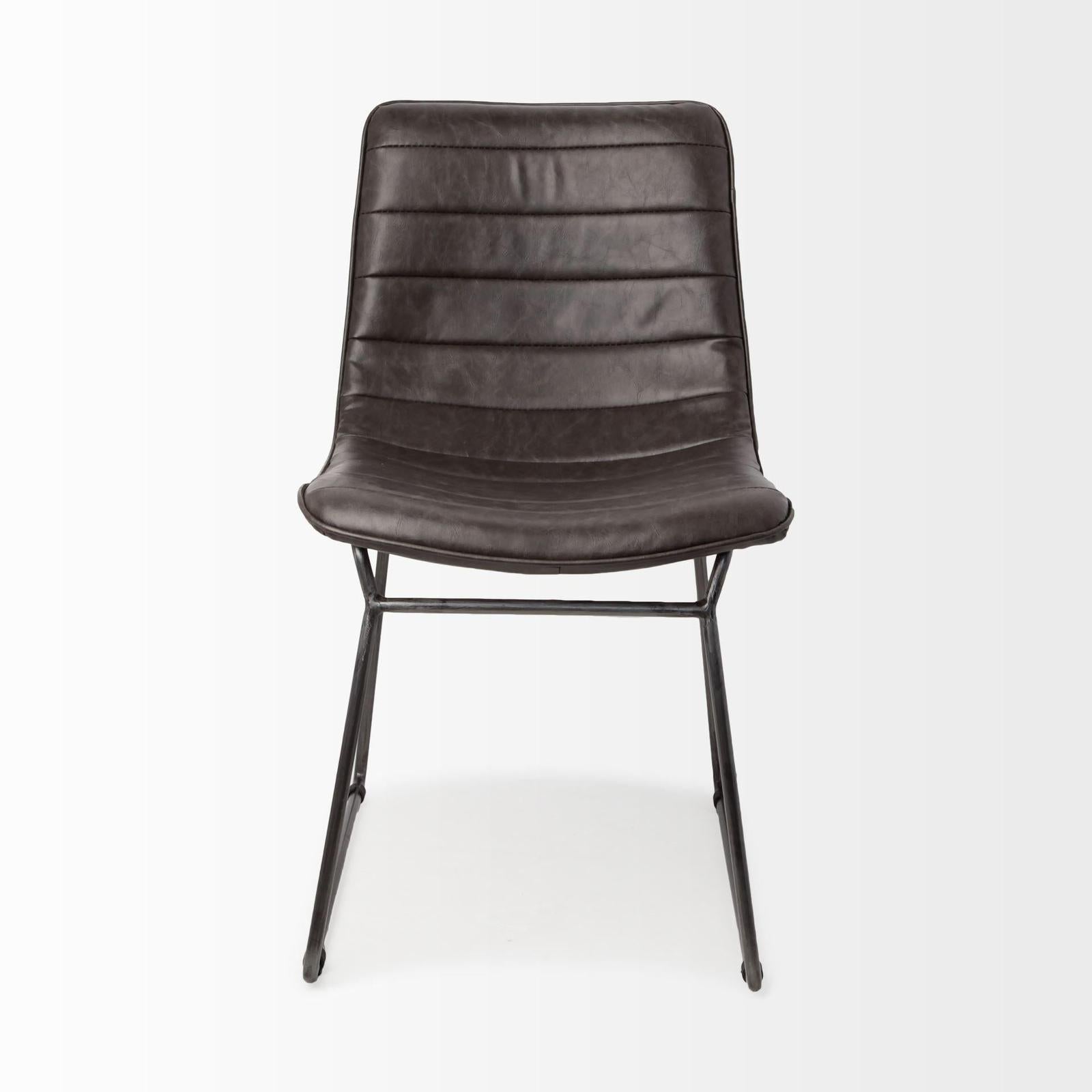 Mercana Thornton Dark Brown Faux-Leather Seat Black Iron Frame Dining Chair