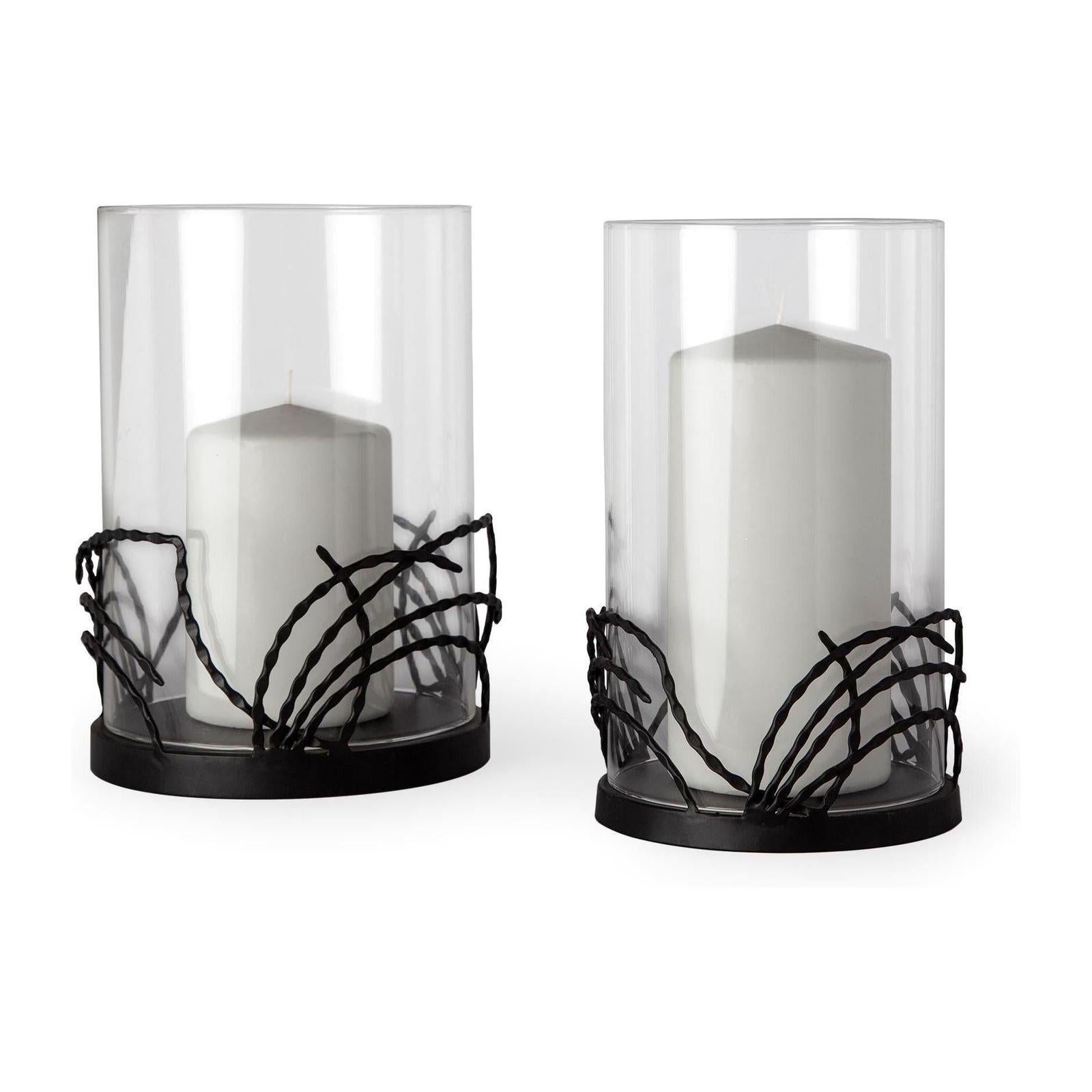 Mercana Cutlass Black Metal Base Table Candle Holders- Set of 2 Clearance