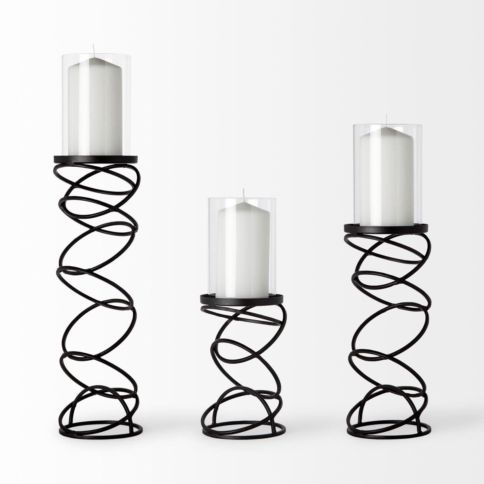 Mercana Omega Black Metal Stacked Ring Table Candle Holder Clearance