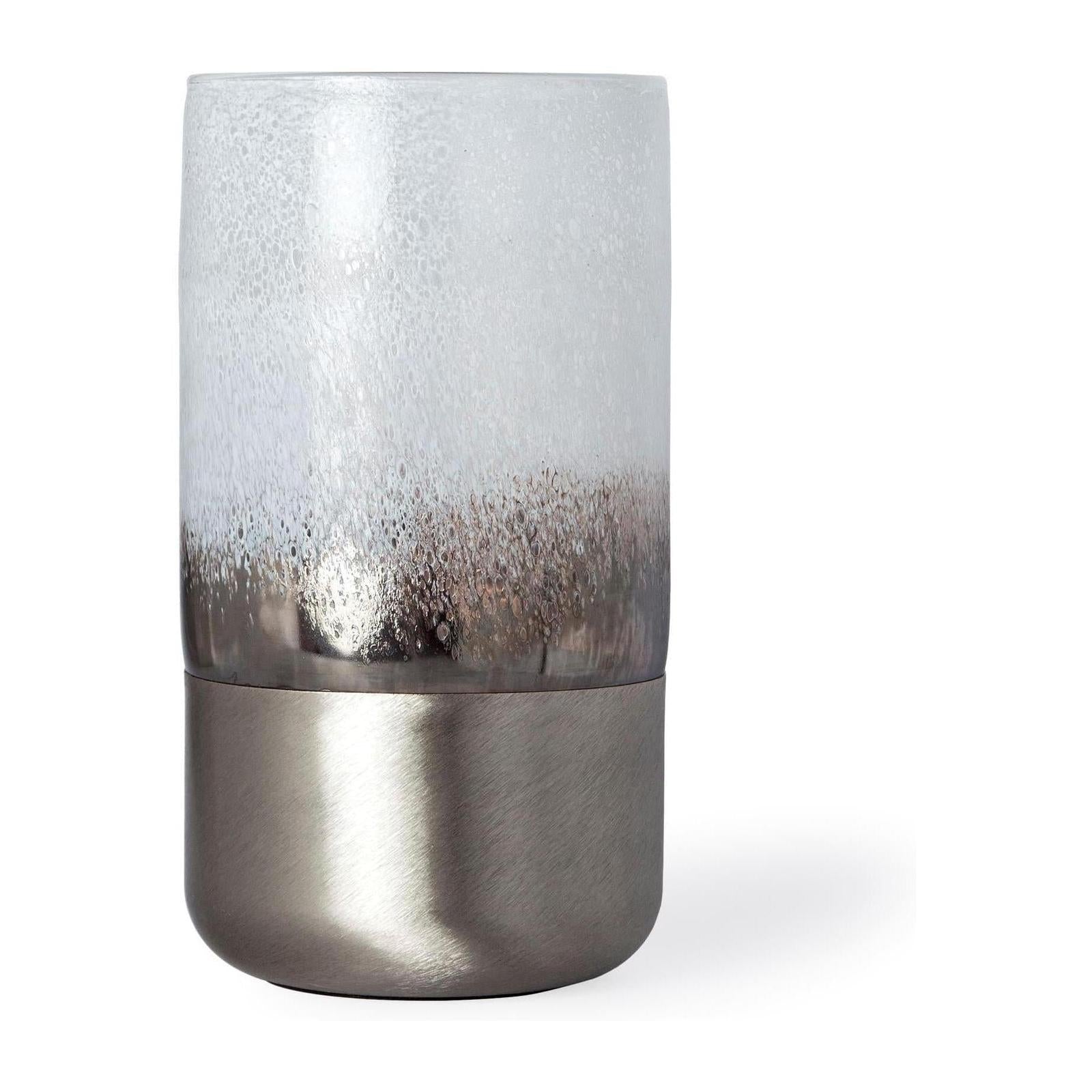 Mercana Baltic White Brushed Silver Metal Bottom Glass Vase