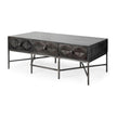 Mercana Hogarth Rectangular Brown Solid Wood Top Iron Metal Base w/6 Drawers Coffee Table Clearance