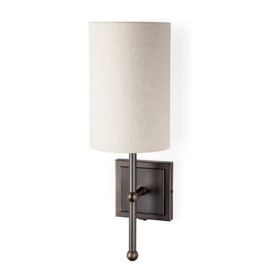 Mercana Bourgeois White Fabric Shade Brown Metal Base Wall Sconce