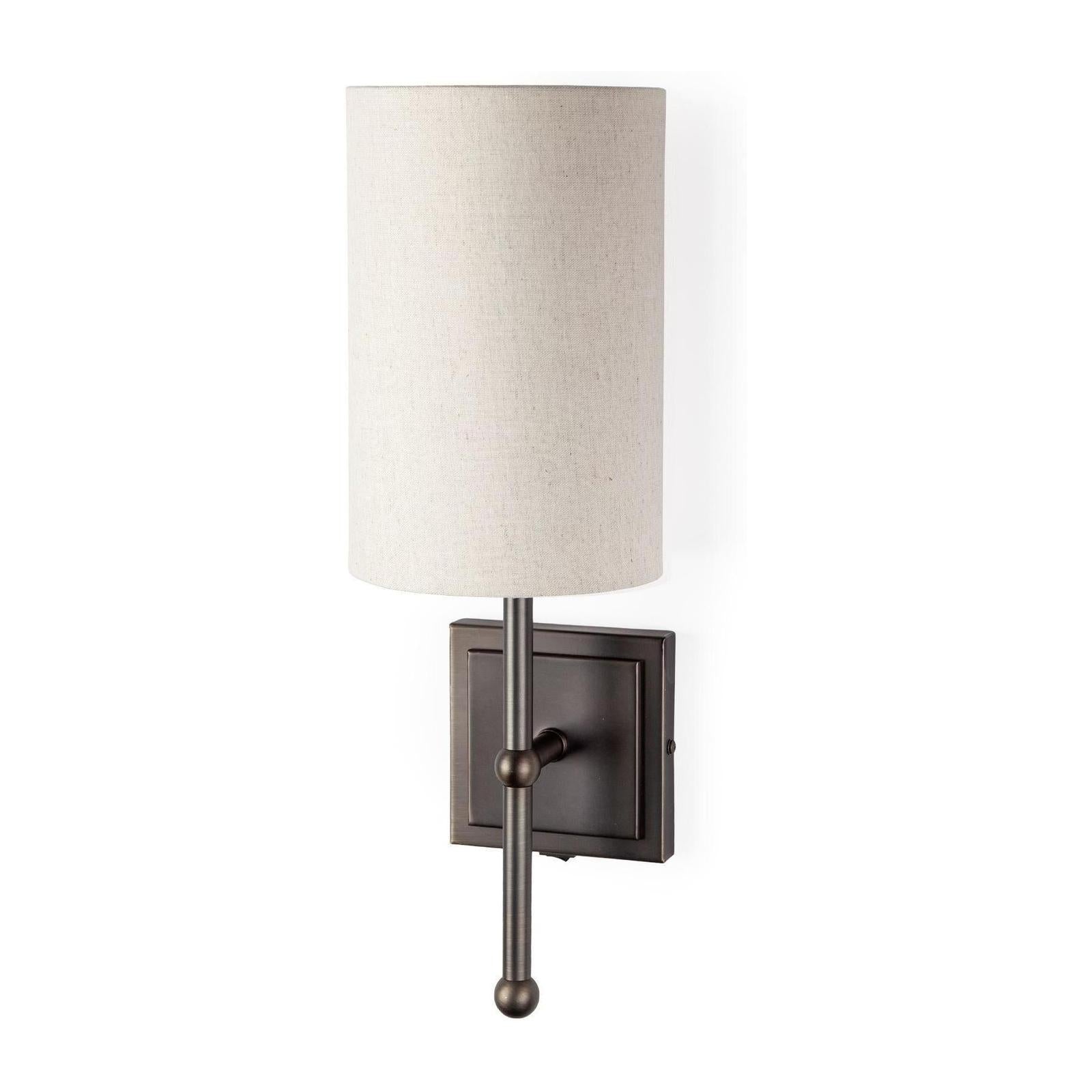 Mercana Bourgeois White Fabric Shade Brown Metal Base Wall Sconce