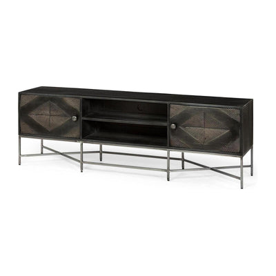 Mercana Hogarth I Dark Brown Solid Wood TV Stand Media Console with Storage, TV up to 81" Clearance
