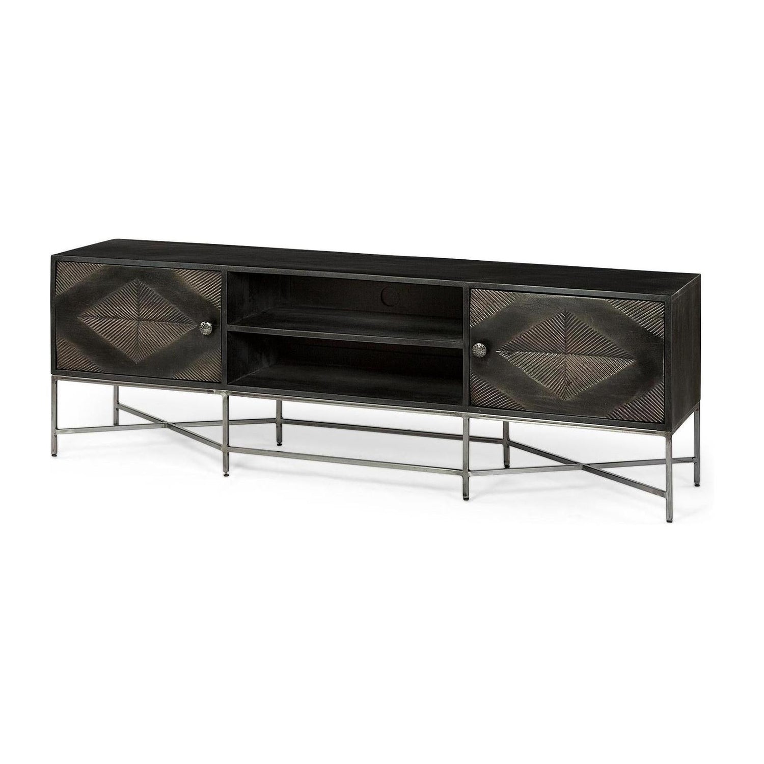 Mercana Hogarth I Dark Brown Solid Wood TV Stand Media Console with Storage, TV up to 81"