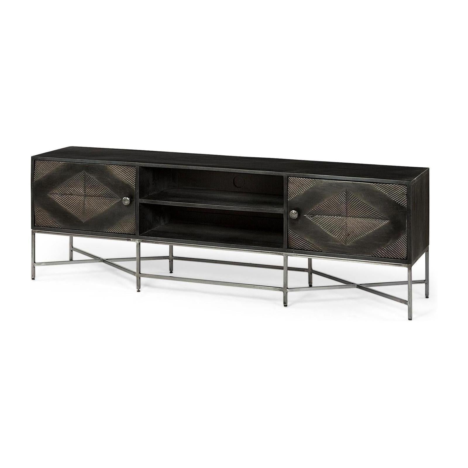 Mercana Hogarth I Dark Brown Solid Wood TV Stand Media Console with Storage, TV up to 81