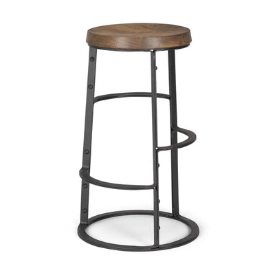Mercana Neo 26.3" Seat Height Brown Wood Seat Black Metal Frame Stool Clearance