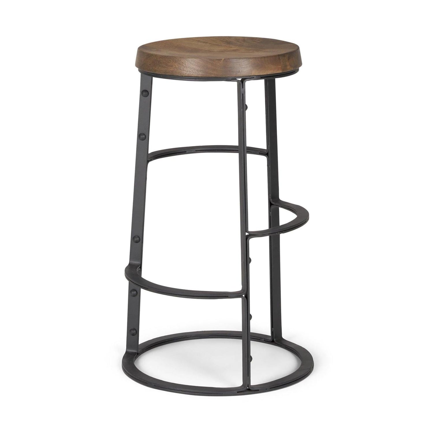 Mercana Neo 26.3" Seat Height Brown Wood Seat Black Metal Frame Stool Clearance