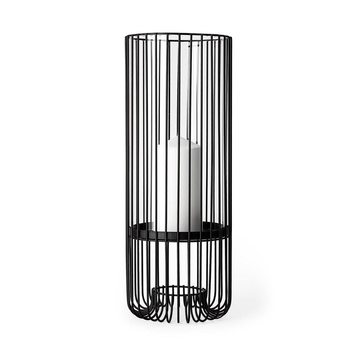 Mercana Velo Large Black Metal Cylindrical Table Candle Holder Clearance