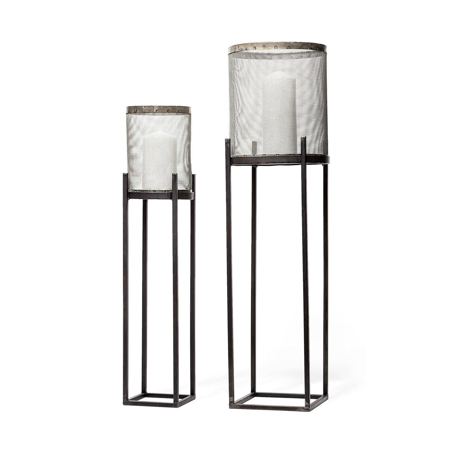 Mercana Steen Black Meshed Metal Candle Holder Lanterns - Set of 2 Clearance