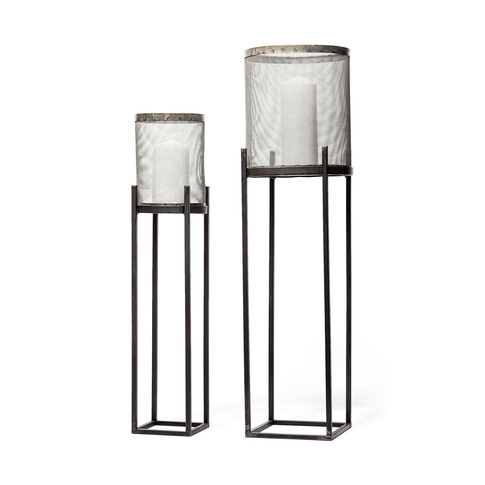 Mercana Steen Black Meshed Metal Candle Holder Lanterns - Set of 2 Clearance