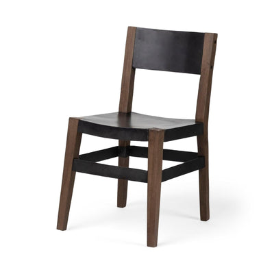 Mercana Nell Black Iron Seat Solid Brown Wooden Base Dining Chair Clearance