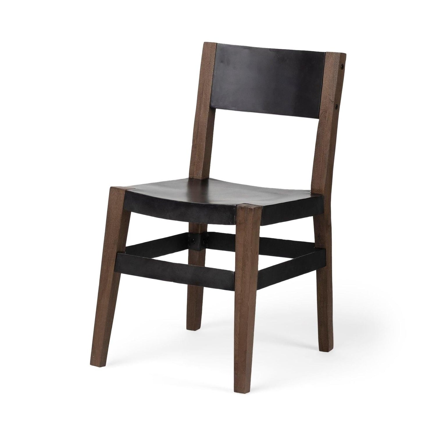 Mercana Nell Black Iron Seat Solid Brown Wooden Base Dining Chair Clearance
