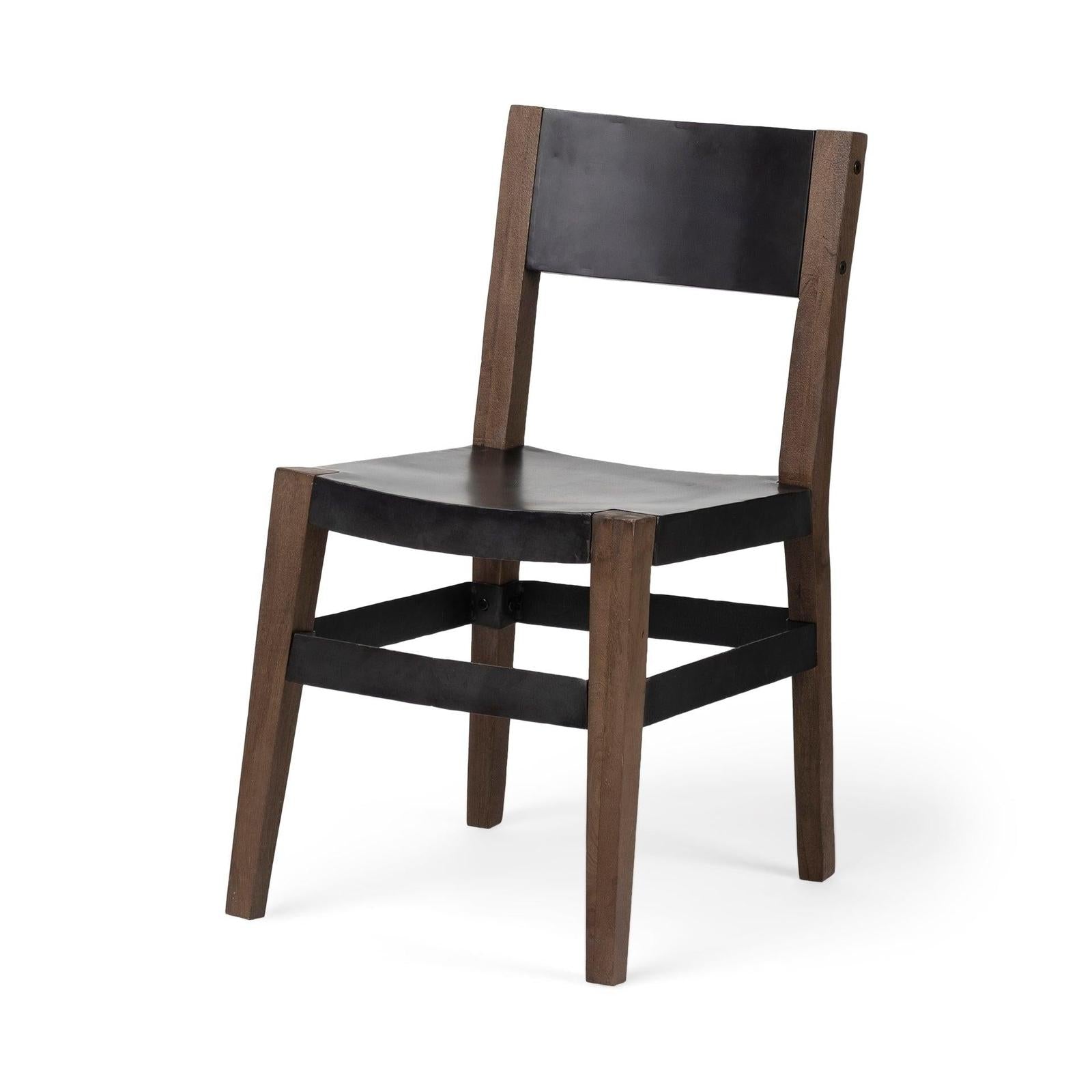 Mercana Nell Black Iron Seat Solid Brown Wooden Base Dining Chair Clearance
