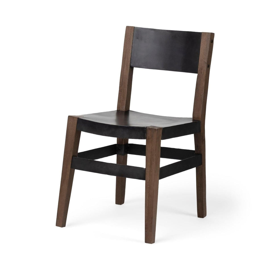 Mercana Nell Black Iron Seat Solid Brown Wooden Base Dining Chair Clearance