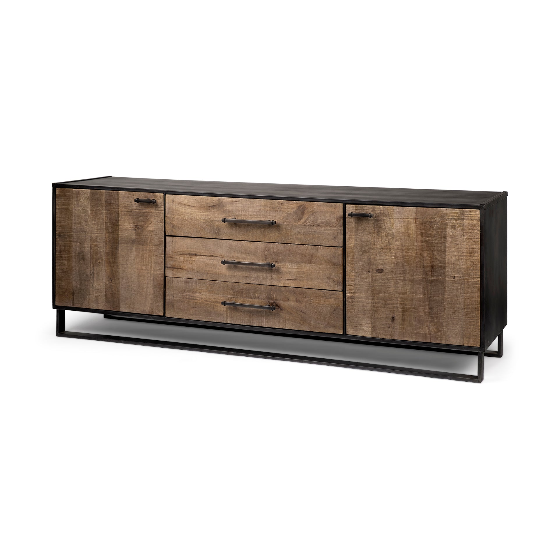 Mercana Alvin  Brown Solid Wood With Black Metal Frame 3 Drawer 2 Cabinet Door Sideboard