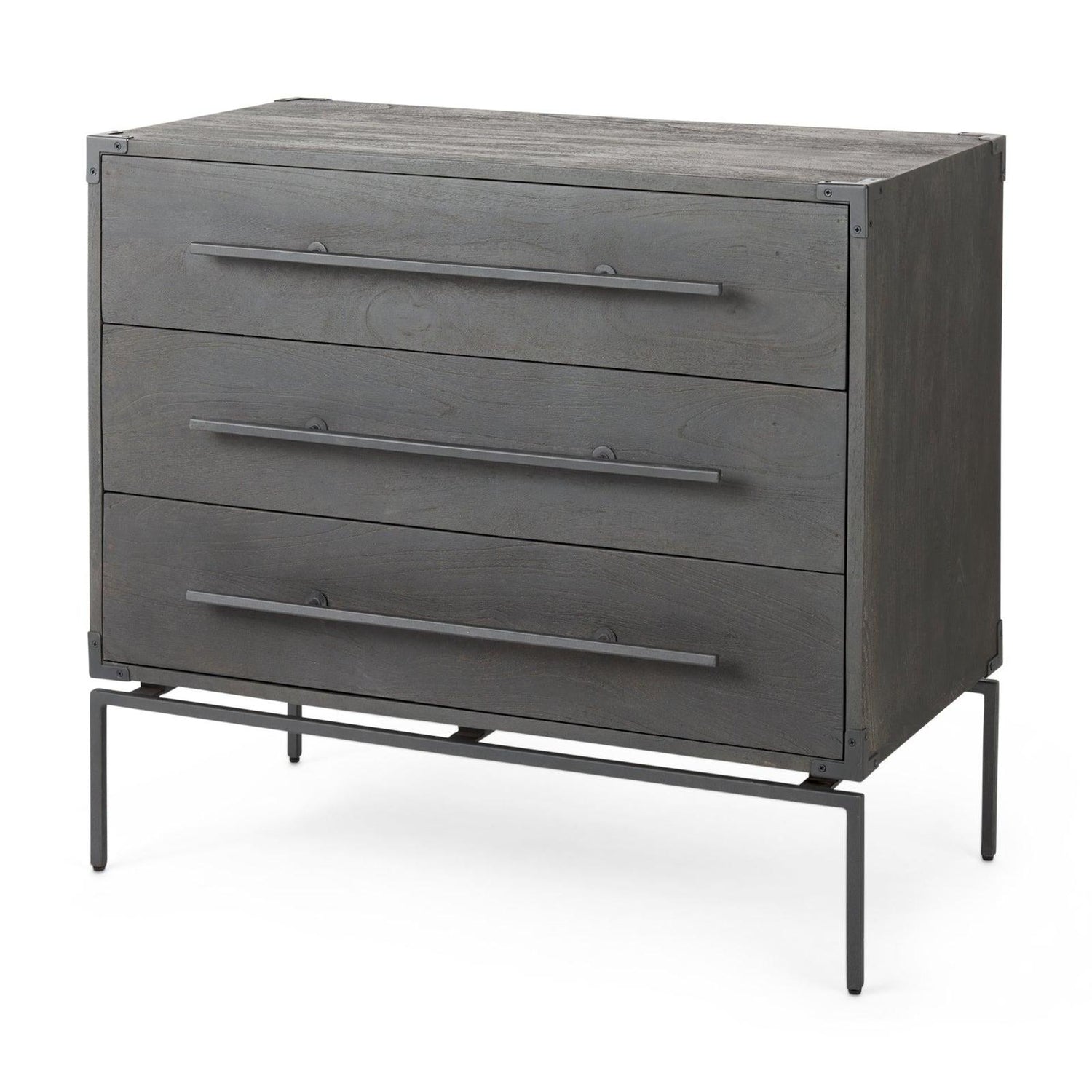 Mercana Ward Brown Wood and Iron 3 Drawer Accent Cabinet