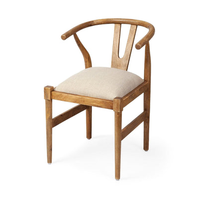 Mercana Trixie Cream Fabric Seat Brown Wood Frame Dining Chair