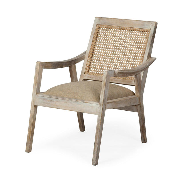 Mercana Teryn Cream Linen Seat And Natural Wooden Base w/ Mesh Back Accent Chair Clearance