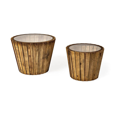 Mercana John Paul Brown Wood W/ Glass Accent Tables- Set of 2 Clearance