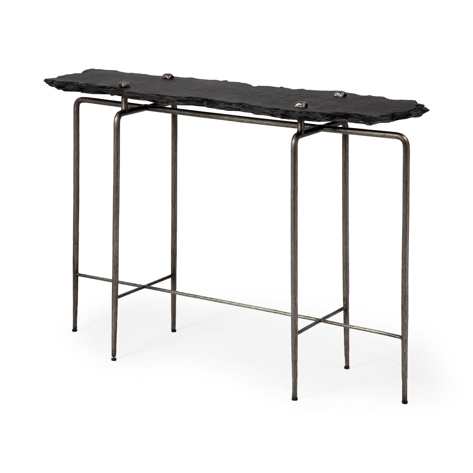 Mercana Pinera Black Slate W/Iron Base Console Table