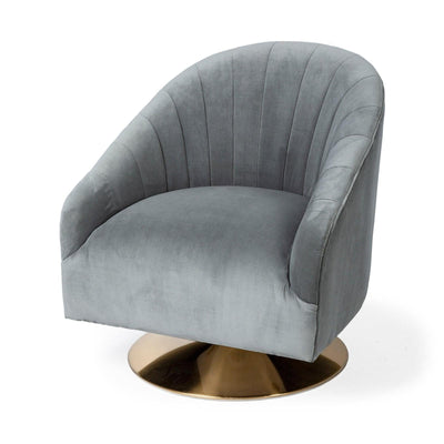 Mercana James II Gray Blue Velvet Covered Seat w Gold Swivel Base Accent Chair Clearance
