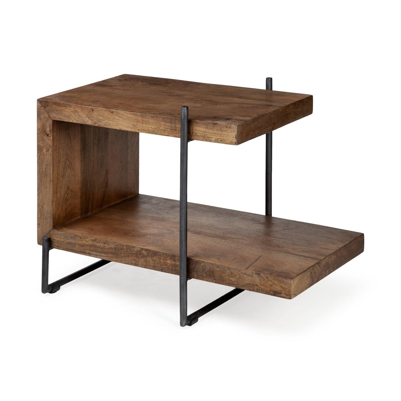 Mercana Maddox Medium Brown Wood w/ Black Metal End/Side Table